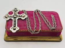 Antique XL Heavy Studded Gothic Cross 925 Sterling Silver Pendant Necklace Rare picture
