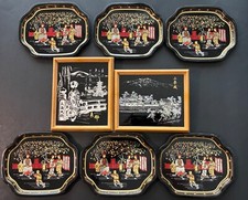 2 VINTAGE JAPANESE IRIDESCENT ART + 6 VINTAGE JAPANESE ELITE TRAYS from England picture