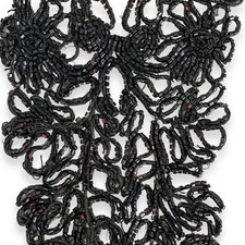 XL Antique Victorian Jet Mourning Appliqué 36”x 5” 3ft Long Delineator Necklace picture