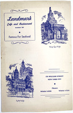 1959 LANDMARK CAFE AND RESTAURANT vtg dinner menu NEW YORK CITY, 179 William St. picture