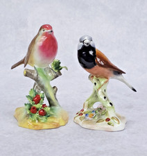 Vintage Royal Adderley English Robin & Grass Finch Bone China Birds England Pair picture