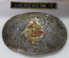Vintage BHJCO Sterling Silver 10K Gold Trim Leaf Raised Floral Theme Belt Buckle picture
