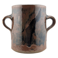 Japanese Mashiko Studio Pottery Handled Vase Kaki Brown & Iron Black Glazes picture