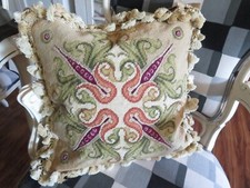 Gorgeous French Art Nouveau Deco floral  Chic Needlepoint Pillow Petite-Point #2 picture
