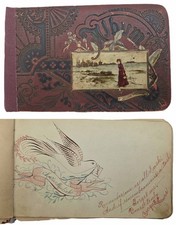 1891 antique AUTOGRAPH ALBUM shamokin pa KATIE MALICK folk art drawings picture