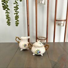 Vintage Enesco Imports Miniature Floral Ceramic Creamer Sugar Bowl Made in Japan picture