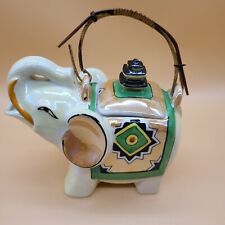 Elephant Teapot with Lid Ceramic Bamboo Handle Japan Trunk Up 6