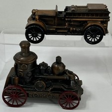 Vtg Banthrico Coin Bank Music Box Set 1924 Ahrens Fire Truck Steam Engine Bronze picture