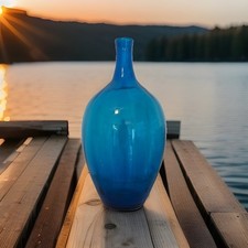 Blenko Joel Philip Myers Blue Art Glass Lamp Base 1960s MCM 18.5” Vintage Optic picture