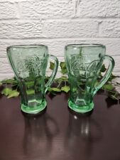 Set Of 2 Vintage Libbey Coca Cola Green Glass Mugs with Handles Glasses 6.25