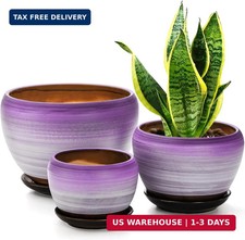 Set of 3 Ceramic Flower Pots, Gardening Plant Pot with Drainage Holes and Saucer picture