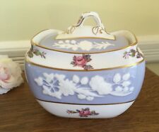 Maritime Rose Blue ~ Spode Copeland of England Sugar Bowl & Lid Embossed Flowers picture