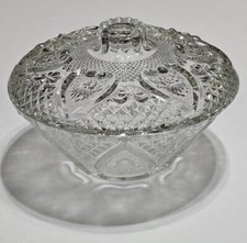 Vintage Firna Cut Glass Bowl With Lid in Heart Pattern Motif picture