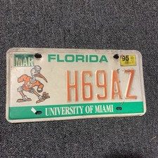1995 University Of Miami License Plate Tag H69AZ NCAA picture