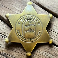 Tombstone Sheriff Badge Arizona Territory Solid Brass Old West Replica picture