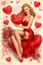 Pinup Valentine Sexy Risque Girl MODERN Vintage Style Postcard D744 picture