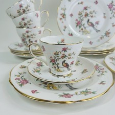 Vintage Rare Merrie England Floral Bird 18 Pc Set Cup Saucer Side Plate 8” #185a picture