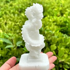 4.7” Top Natural White Jade Quartz skull carved Crystal dragon Skull healing 1pc picture