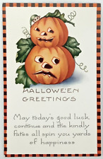 Halloween Post Card Whitney Made Elf Peeking Stacked Jack O Lantern Unposted picture