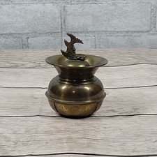 Small Brass Cuspidor Spittoon with Fish Handle Lid 4in Unusual Father's Day Gift picture
