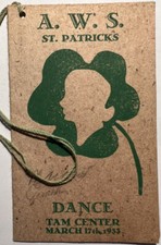 1933 A. W. S. ST PATRICKS DAY DANCE CARD TAM CENTER 3E picture