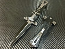 9” Black Cross Knife Tactical Spring Assisted Open Blade Folding Pocket Knife picture