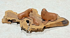 VTG Cardee West Corp. Burl Wood Seal Sea Lions Figurine Animal Sculpture 12
