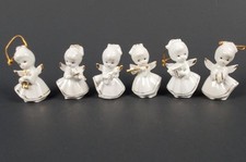 6 Vtg Mini Porcelain Angels with Gold Gilt Trim Musical Instruments Sit or Hang picture