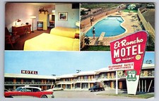 C.1960 BURBANK, CA CALIFORNIA EL RANCHO MOTEL CAR POOL TV MULTIVIEW Postcard P51 picture