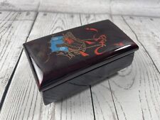 Vtg Music Jewelry Box Red Lacquer Japanese Cart Sankyo Japan Musical Hinged Lid picture