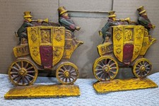 Vintage Nuydea Cast Iron Royal Mail Stagecoach Bookends Worcester London No 17GR picture
