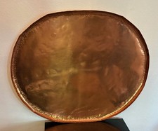 Antique Primitive Rustic  Large Oval Hand Crimped Copper Serving Tray   23.25
