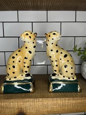 Vintage Takahashi San Francisco Leopard Bookends Pair Crackle Glaze Japan MCM picture