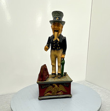 Vintage Cast Iron Uncle Sam Mechanical Bank Coin Op Americana Reproduction 11