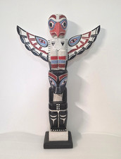 Northwest Coast Wooden Carved Totem Pole Painted Vintage Art Raven Wolf 20