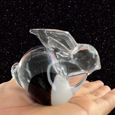 Whimsical Art Glass Bunny Rabbit Figurine Clear With White Black Figurine Glass picture