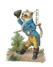 1888 Chromo decoupis, Victorian PUSS in BOOTS , Glossy Antique Die-Cut Scrap, 2