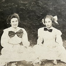 Antique RPPC Real Postcard Beautiful Young Women Sisters Bow Outside picture