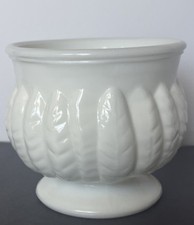 Vintage White Milk Glass Vase / Planter  4 X 4.5 Inches 3D Feathers picture