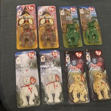 RARE ERRORS McDonalds Ty Beanie Babies Int'l Bears Maple, Glory, Erin, Britannia picture