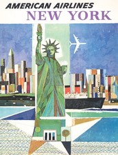 Vintage New York American Airlines - 1964 United States Travel Ad Poster Print picture