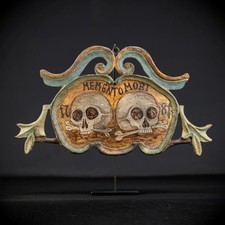 Memento Mori | French 1700s Wood Carved Painted Plaque |18th Vanitas Death 16.9