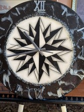 One of a Kind Handmade Resin Art Wall Clock Black White Optical Sphere Statement picture