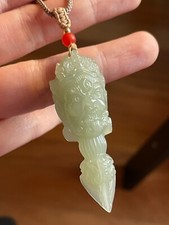 Untreated Genuine Nephrite Jade Pendant Hetian Jade 純天然和田玉手工精雕降魔杵 picture