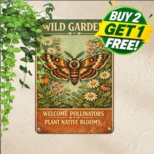 Pollinator Friendly Wildlife Habitat Honeybee Butterfly Garden Metal Sign 8x12 picture