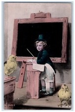 c1910's Boy Teacher Blackboard Stick Chicks Posted Antique RPPC Photo Postcard picture