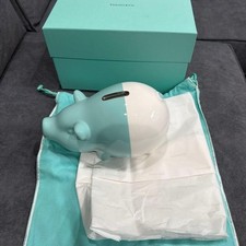 Tiffany & Co Piggy Bank Porcelain Pig Coin Bank Blue White w/box picture
