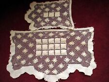 Antique Vintage Linen Table Runner  filet lace White Cream Doily Set of 2 lot picture