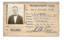 1918 ERA~WATER-FRONT PHOTO ID RAILROAD EMPLOYEE PASS~PORT OF TOLEDO, OHIO picture
