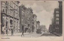 Commerce Street Dallas Texas TX Streetcar Trolley Firemans Fund Co 1919 Postcard picture